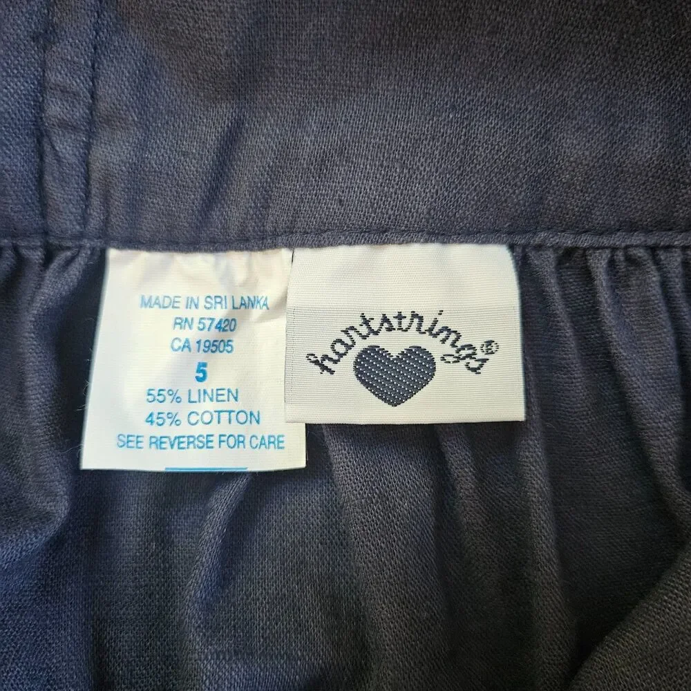 HARTSTRINGS Girls Dress Size 5 Linen Blend Blue Back Tie and Buttons Sleeveless